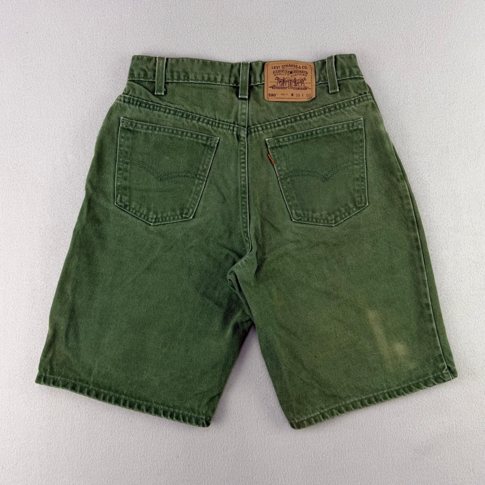 Vintage 90s Levi's 580 Baggy Jean Shorts Mens 30 Green Denim Orange Tab USA Made - Picture 3 of 12